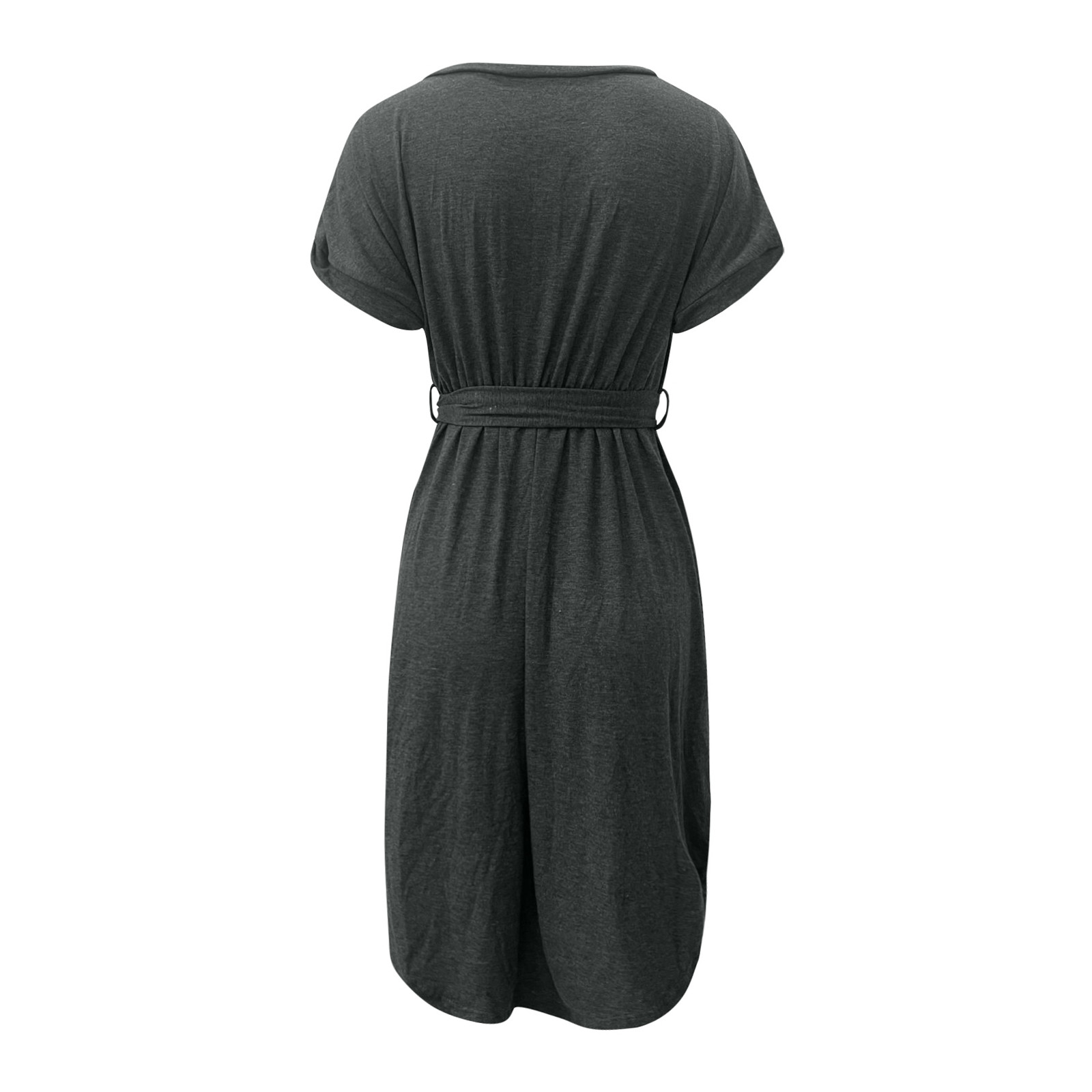 thumbnail image 4 of Vestido midi con cinturón y botones para mujer: estilo informal y fluido, tejido ligero, cinturón ajustable, apto para tres estaciones, 4 of 5